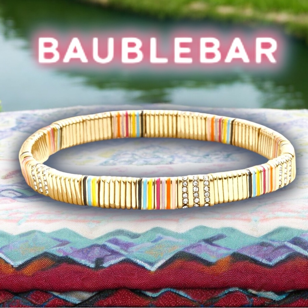 BaubleBar Enamel Tile Pisa Stretch Bracelet in Gold/Multicolor